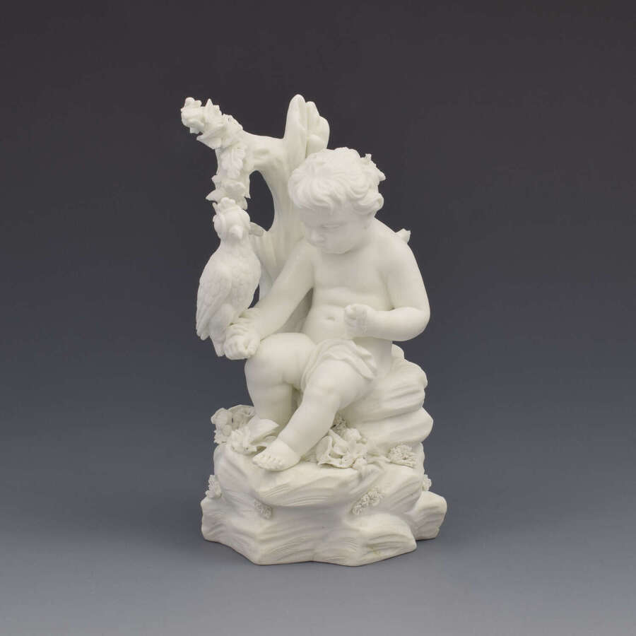 Derby Porcelain Biscuit Figure Cupid With Falcon No. 213 c.1770 Bisque Putto
