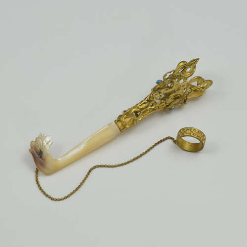 Beautiful French Gilt Ormolu Mother Of Pearl & Turquoise Tussie Mussie Nosegay Posy Holder