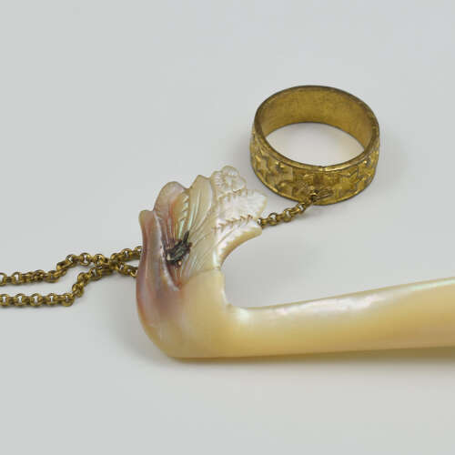 Beautiful French Gilt Ormolu Mother Of Pearl & Turquoise Tussie Mussie Nosegay Posy Holder