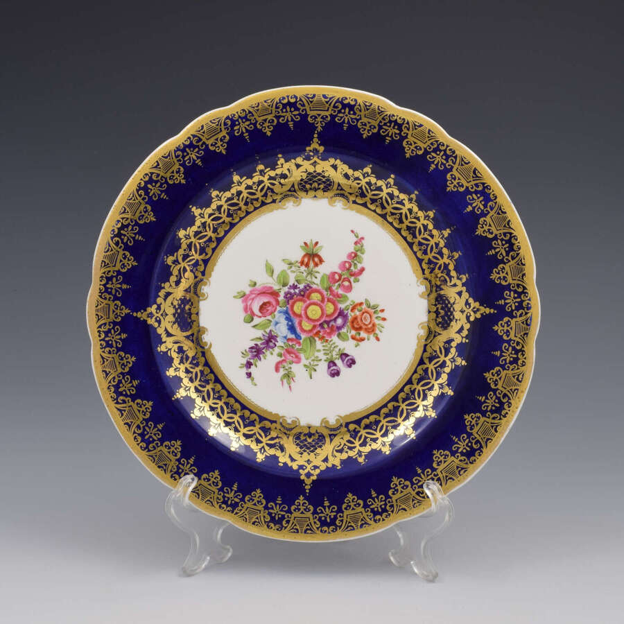 Georgian Spode Porcelain Worcester Style Wet Blue Floral Dessert Plate 3162 c.1806