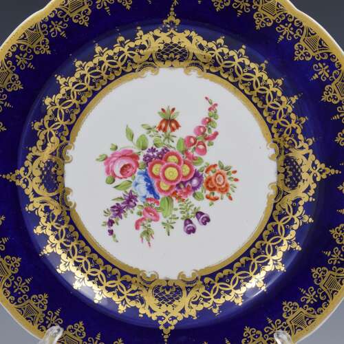 Georgian Spode Porcelain Worcester Style Wet Blue Floral Dessert Plate 3162 c.1806