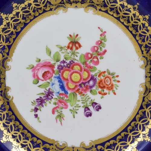 Georgian Spode Porcelain Worcester Style Wet Blue Floral Dessert Plate 3162 c.1806