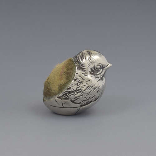 Edwardian Novelty Silver Miniature Hatching Chick Pin Cushion Sampson Mordan & Co. 1908