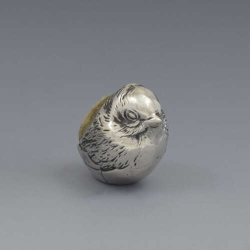 Edwardian Novelty Silver Miniature Hatching Chick Pin Cushion Sampson Mordan & Co. 1908