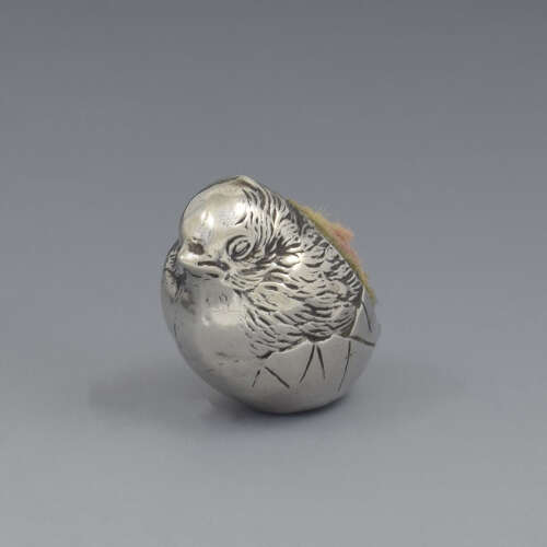 Edwardian Novelty Silver Miniature Hatching Chick Pin Cushion Sampson Mordan & Co. 1908
