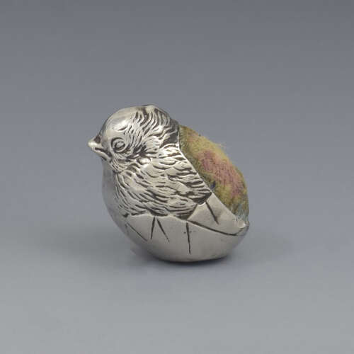 Edwardian Novelty Silver Miniature Hatching Chick Pin Cushion Sampson Mordan & Co. 1908