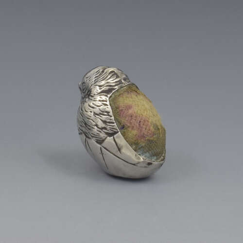 Edwardian Novelty Silver Miniature Hatching Chick Pin Cushion Sampson Mordan & Co. 1908