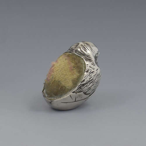 Edwardian Novelty Silver Miniature Hatching Chick Pin Cushion Sampson Mordan & Co. 1908