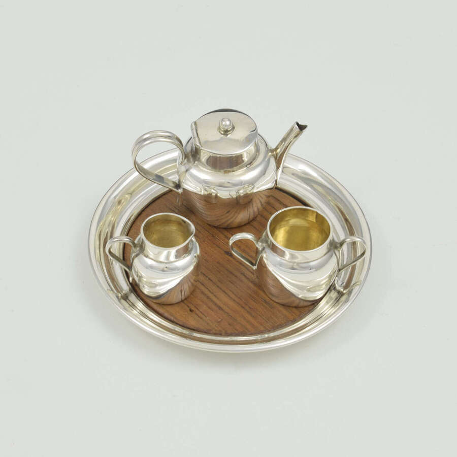 Charming Edwardian Novelty Miniature Silver Tea Set & Tray Saunders & Shepherd