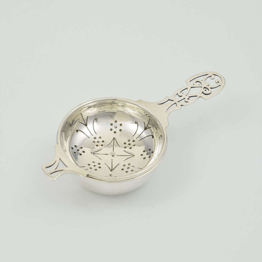 Fine 1940s Sterling Silver Tea Strainer & Matching Stand