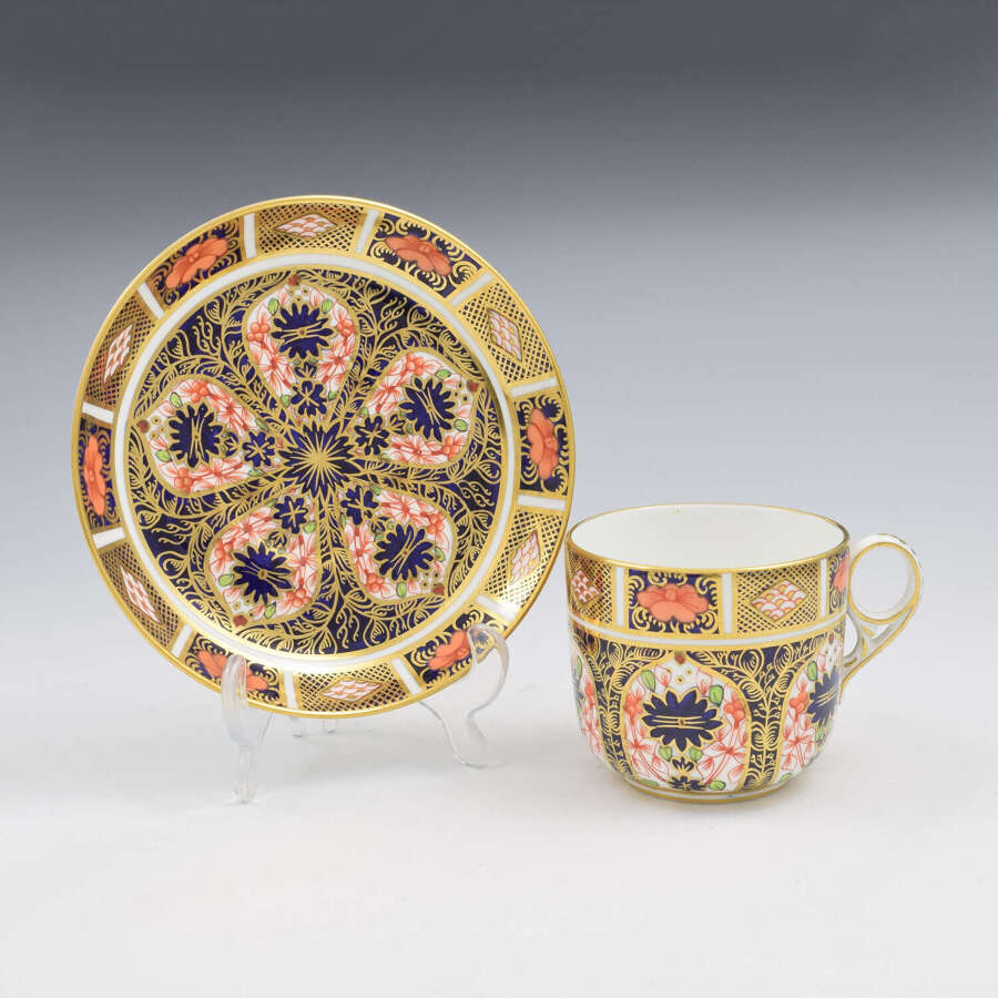 Antique Royal Crown Derby Porcelain Imari 1128 Coffee Cup & Saucer 1913