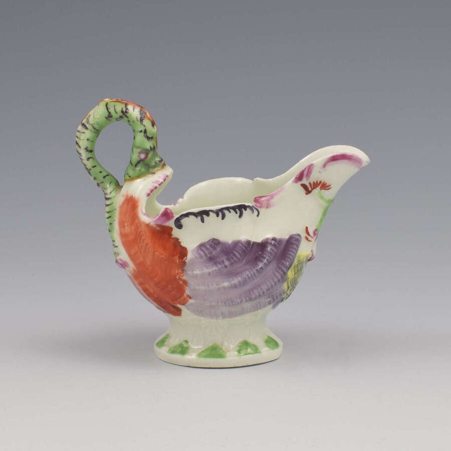 Rare Worcester Porcelain Dolphin Ewer Cream Boat Lamprey Handle c.1765