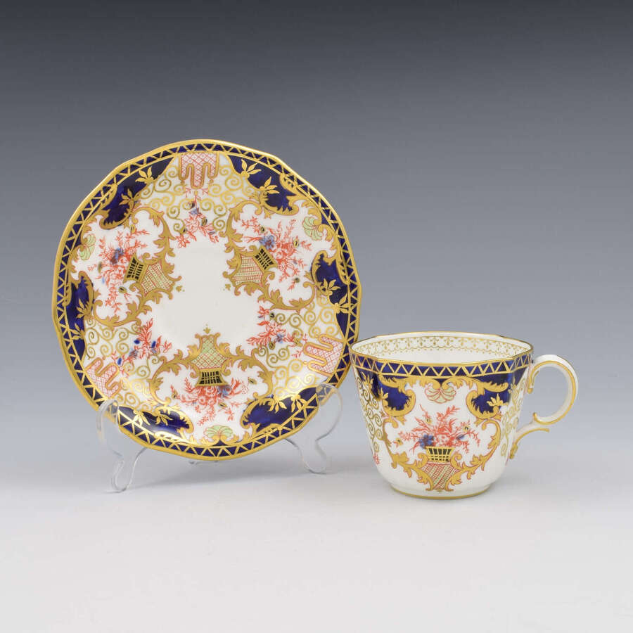 Stunning Edwardian Royal Crown Derby Porcelain Lobed Cup & Saucer Pattern 3788 1908