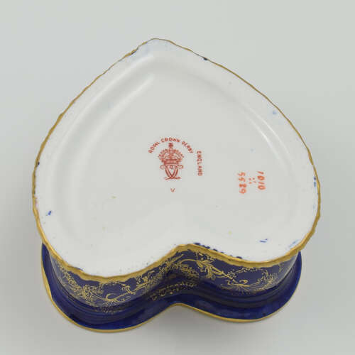 Rare Edwardian Royal Crown Derby Porcelain Heart Shaped Jewellery Box Patt. 5589 1905