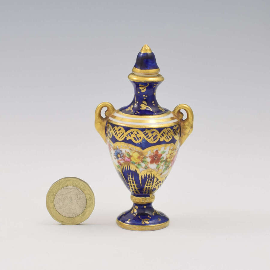 Edwardian Miniature Crown Staffordshire Porcelain Vase & Cover Scent Bottle Patt. A2765
