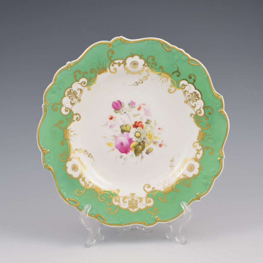 Stunning Regency Minton Porcelain Apple Green & Floral Dessert Plate Patt. 1732 c.1825
