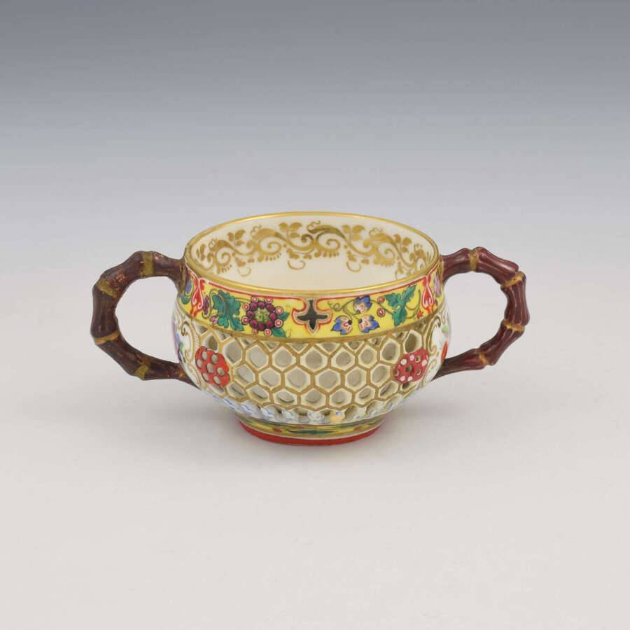 Rare Chamberlain's Worcester Pierced Double Walled Porcelain Twin Handle Cup c.1846