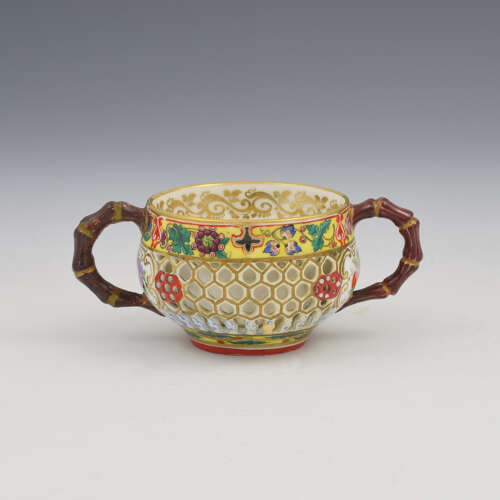 Rare Chamberlain's Worcester Pierced Double Walled Porcelain Twin Handle Cup c.1846
