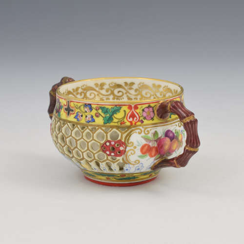 Rare Chamberlain's Worcester Pierced Double Walled Porcelain Twin Handle Cup c.1846