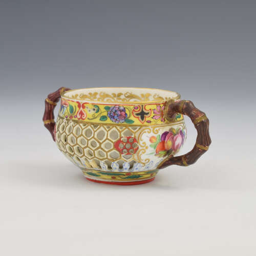 Rare Chamberlain's Worcester Pierced Double Walled Porcelain Twin Handle Cup c.1846