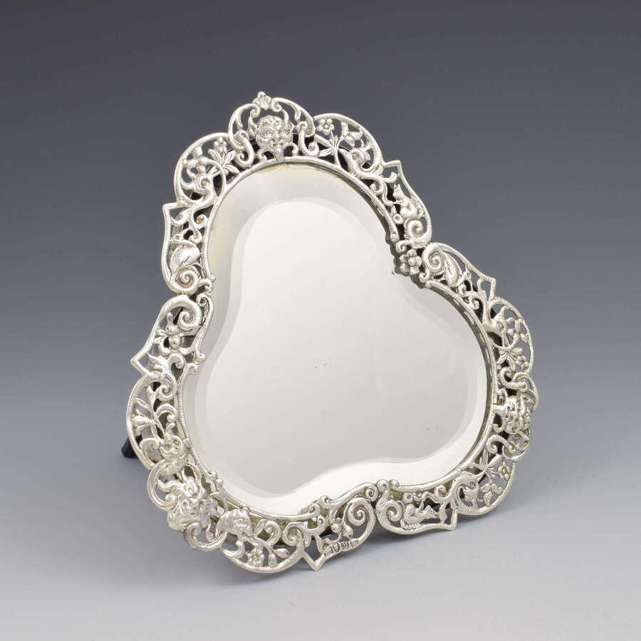 Stunning Art Nouveau Pierced Silver Dressing Table Mirror Animals & Birds 1887