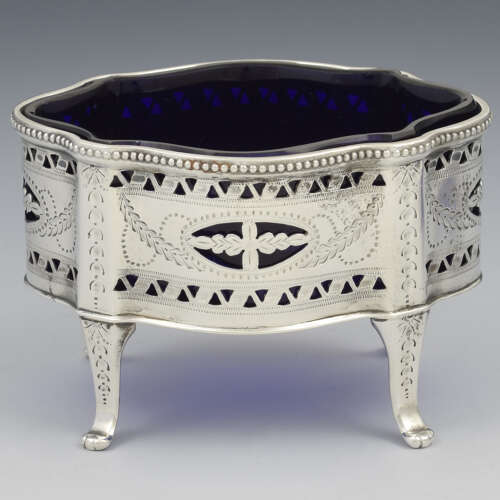 Stunning Pair Of Victorian Pierced Silver Serpentine Table Salts
