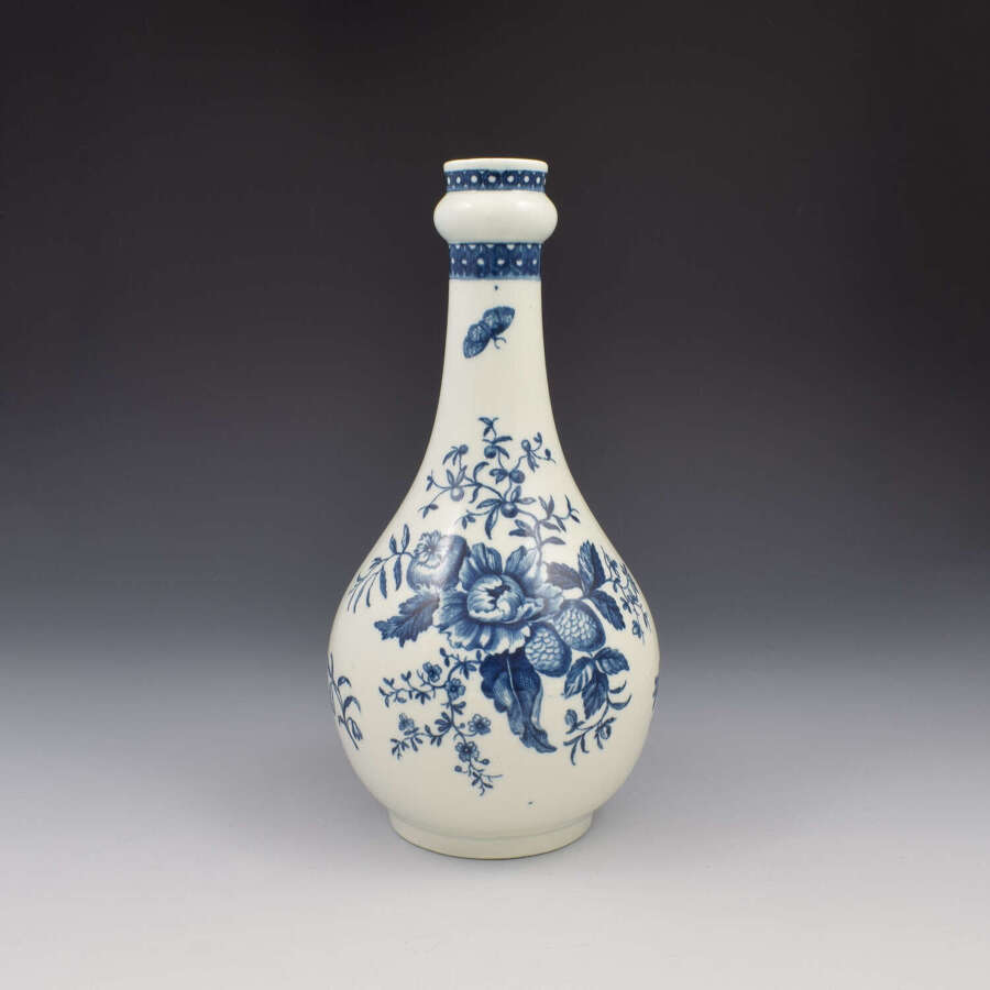 Rare Dr Wall / First Period Worcester Porcelain "Guglet" Water Bottle Three Flowers Patt.