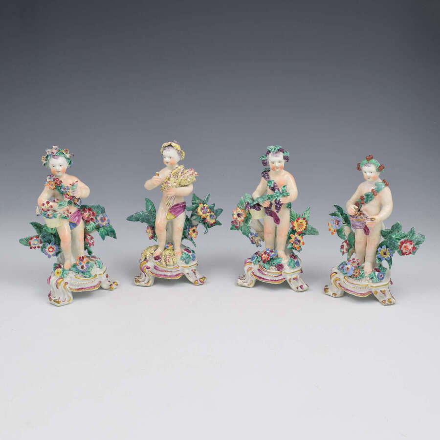 Bow Porcelain Allegorical Figures Rare Set Of Four Seasons As Standing Putti c.1765