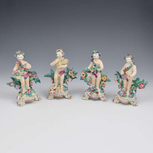 Bow Porcelain Allegorical Figures Rare Set Of Four Seasons As Standing Putti c.1765