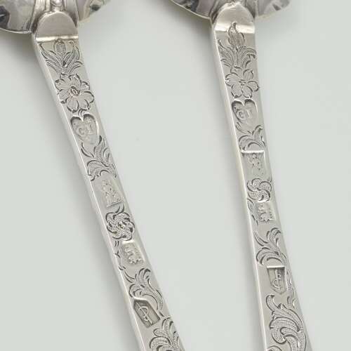 Pair William III Dog Nose Silver Table Spoons Beaded Rattail Edward Gibson 1700