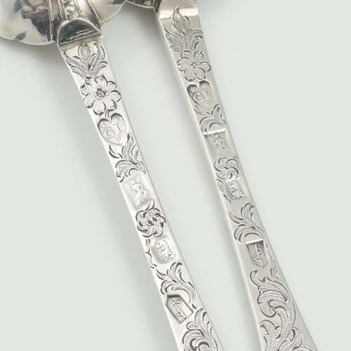Pair William III Dog Nose Silver Table Spoons Beaded Rattail Edward Gibson 1700