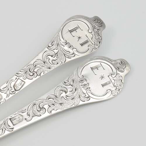 Pair William III Dog Nose Silver Table Spoons Beaded Rattail Edward Gibson 1700