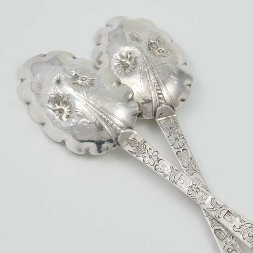 Pair William III Dog Nose Silver Table Spoons Beaded Rattail Edward Gibson 1700