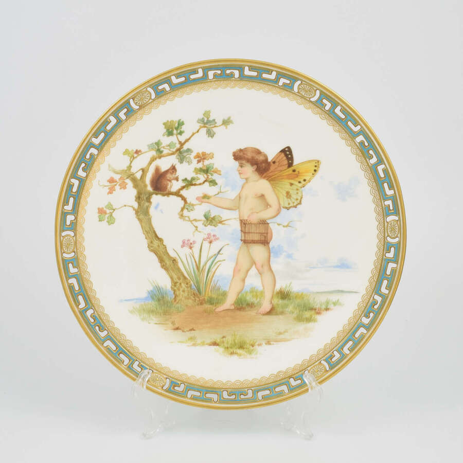 Superb Minton Aesthetic Period Pierced Porcelain Plate W.S. Coleman Fairy & Squirrel