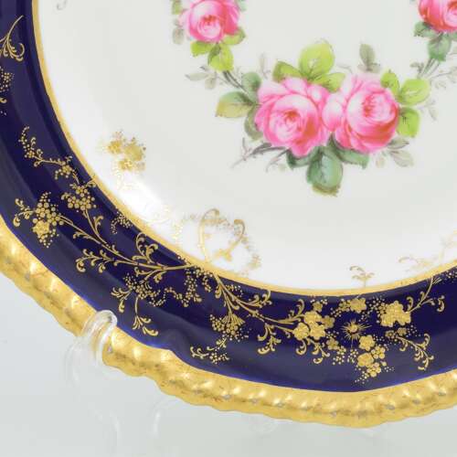 Superb Edwardian Royal Crown Derby Dessert Cabinet Plate Roses Gadrooned Rim 7599 b)