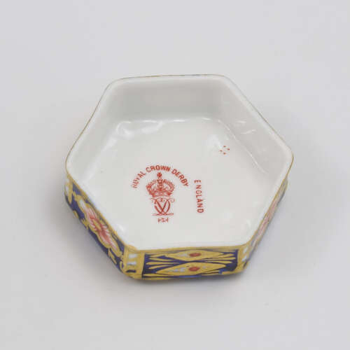 Victorian Royal Crown Derby Porcelain Hexagonal Tea Canister Witches Pattern 6299