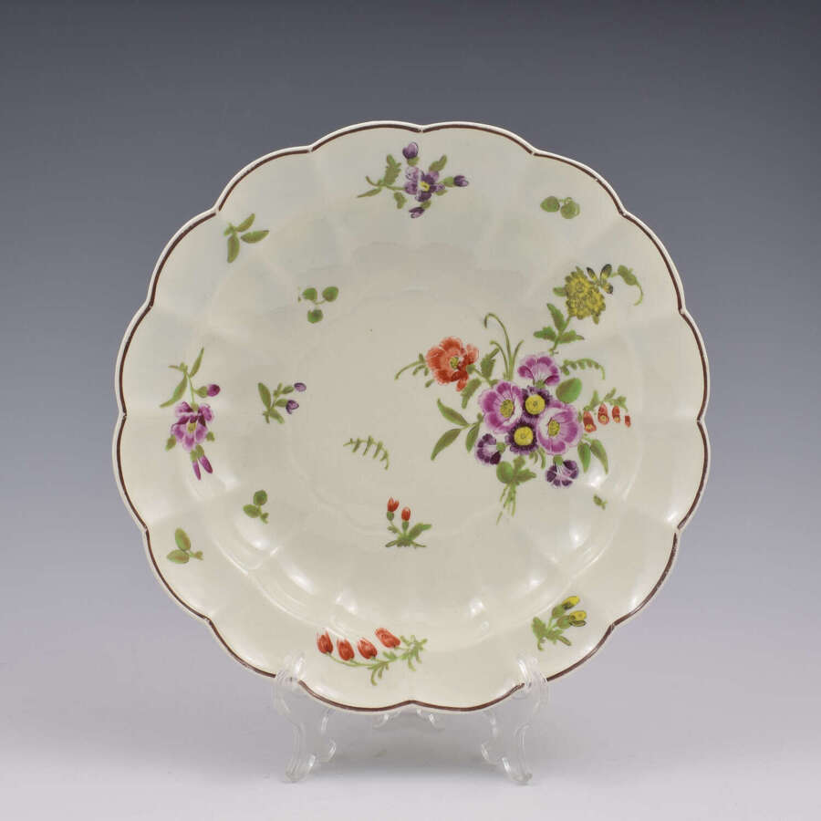 Pretty Dr Wall / First Period Worcester Porcelain Lobed Dessert / Soup Plate / Bowl c.1765