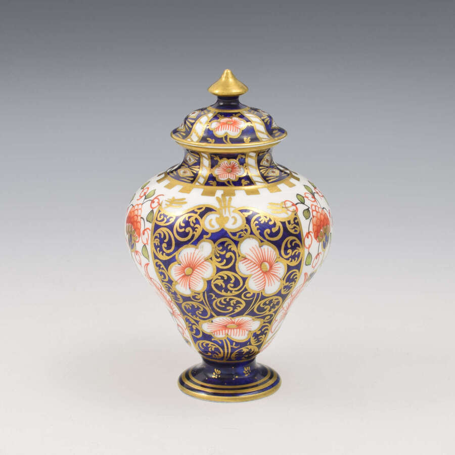 Fabulous Antique Royal Crown Derby Miniature Porcelain Vase & Cover Imari Witches 6299