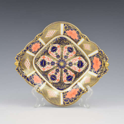Stunning Royal Crown Derby Porcelain Pierced Serving Dish / Tray Imari Patt. 1128 1927