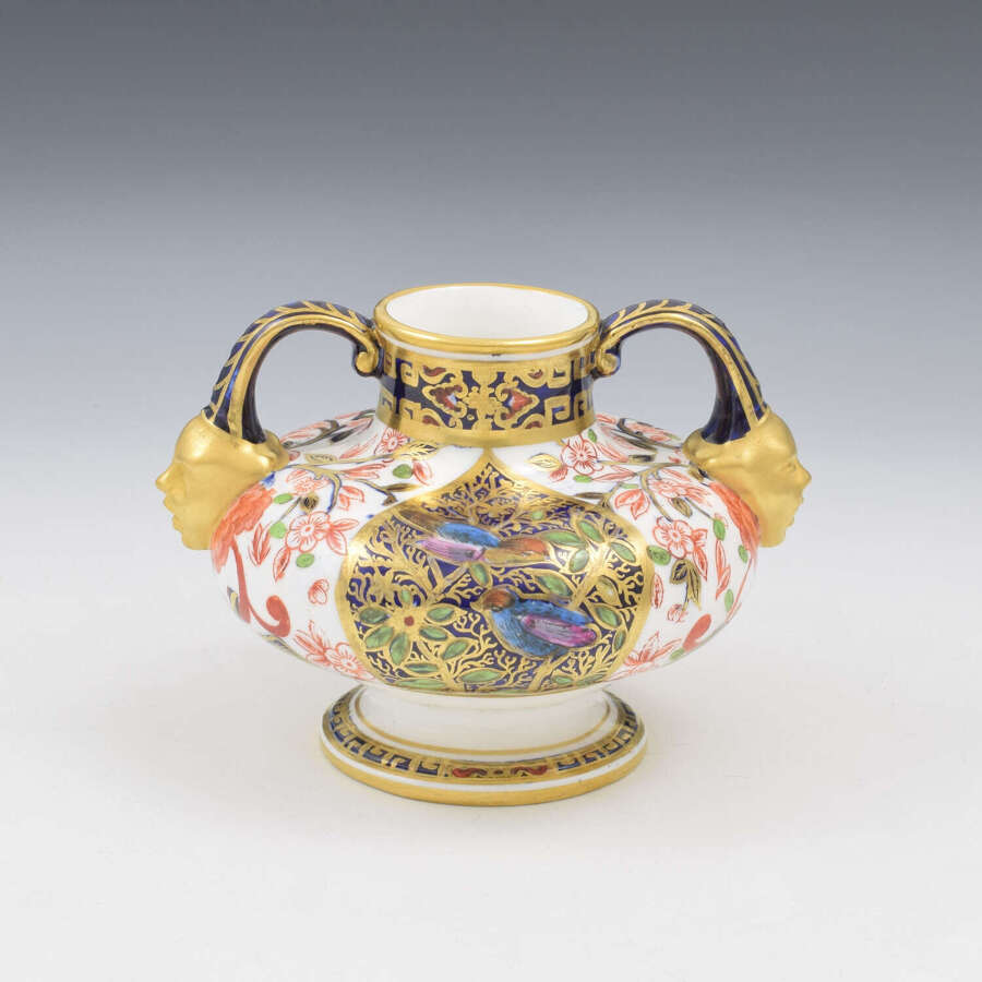 Beautiful Victorian Royal Crown Derby Porcelain Twin Handled Mask Vase c.1880