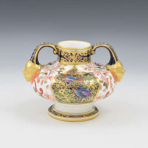 Beautiful Victorian Royal Crown Derby Porcelain Twin Handled Mask Vase c.1880