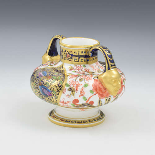 Beautiful Victorian Royal Crown Derby Porcelain Twin Handled Mask Vase c.1880