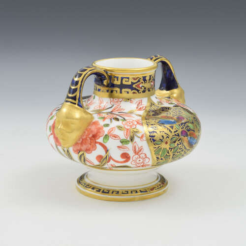 Beautiful Victorian Royal Crown Derby Porcelain Twin Handled Mask Vase c.1880