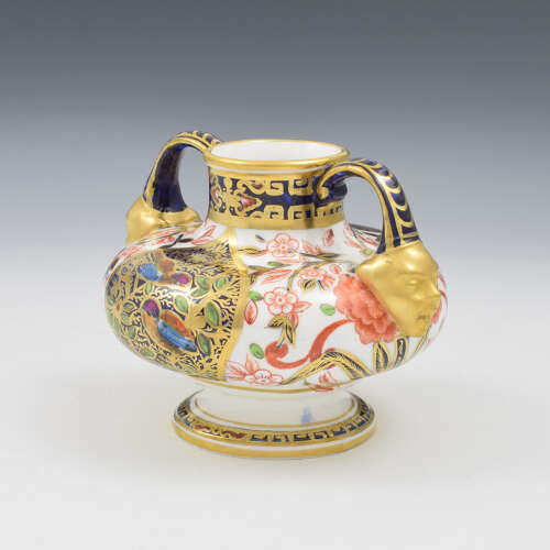 Beautiful Victorian Royal Crown Derby Porcelain Twin Handled Mask Vase c.1880
