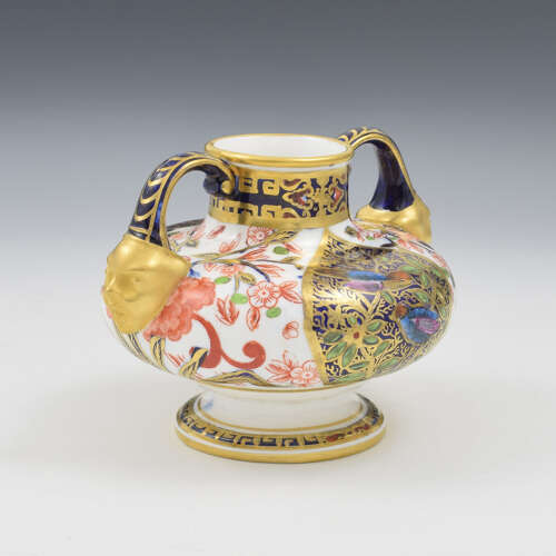 Beautiful Victorian Royal Crown Derby Porcelain Twin Handled Mask Vase c.1880